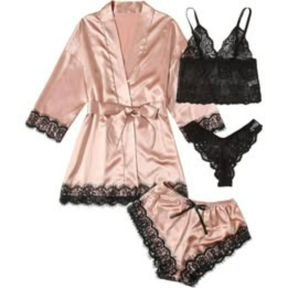 Elizac  Women 4-Piece Lingerie Sleepwear Size S Satin